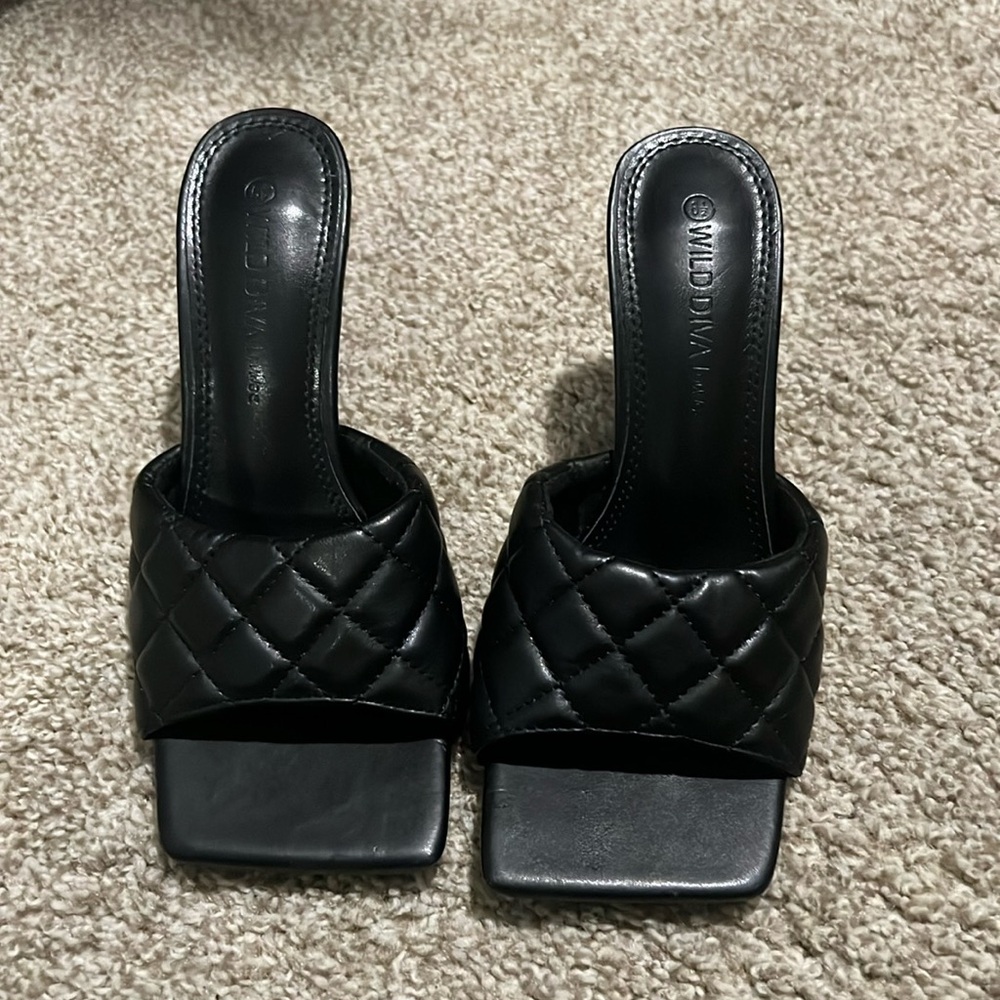 Black square toe heels